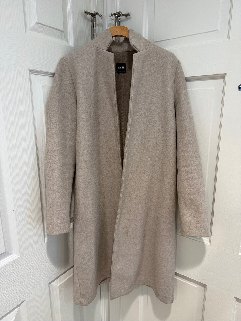 Zara Neutral Beige Open-Front Long Coat